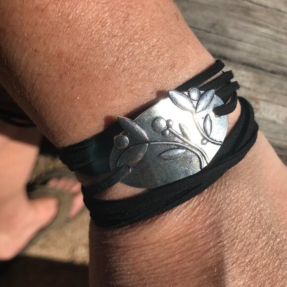Tie Wrap Floral Silver Bracelet Cuff Boho Gift Bohemian Festival Mothers Day - Picture 7 of 14